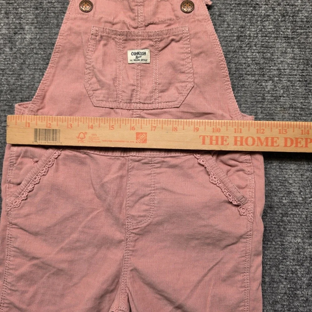 OshKosh B'gosh Toddler Girls Pink Corduroy Overalls Eyelet Lace Trim Size 4T
